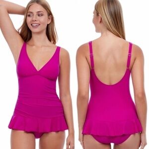 NWT Profile Gottex Tutti Fruitti D-Cup V-Neck Peplum One Piece Swimsuit